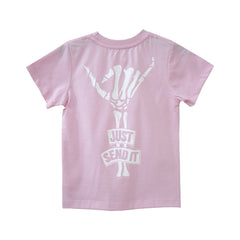 JUST SEND IT GIRLS SMALL PRINT TEE BABY PINK